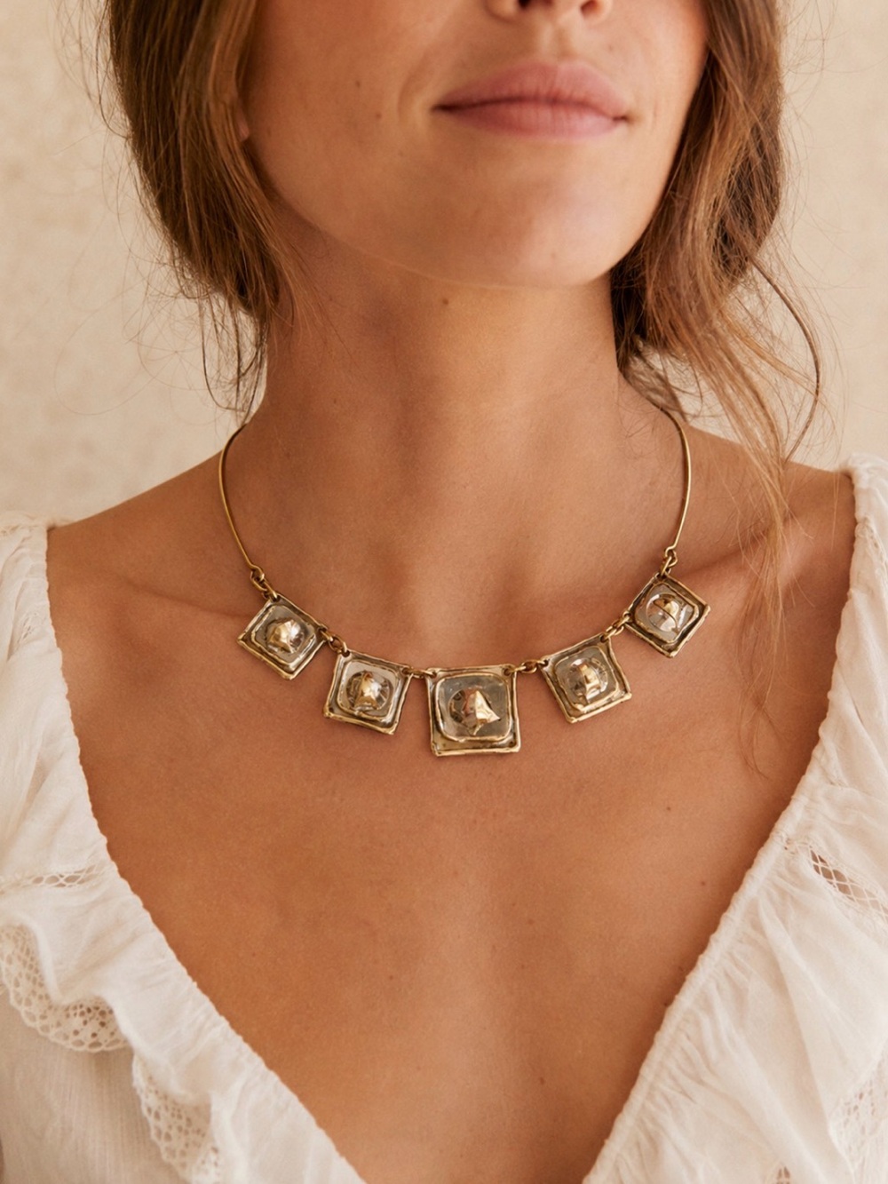 Brutalist Modern Bohemian South African handmade mixed metal necklace